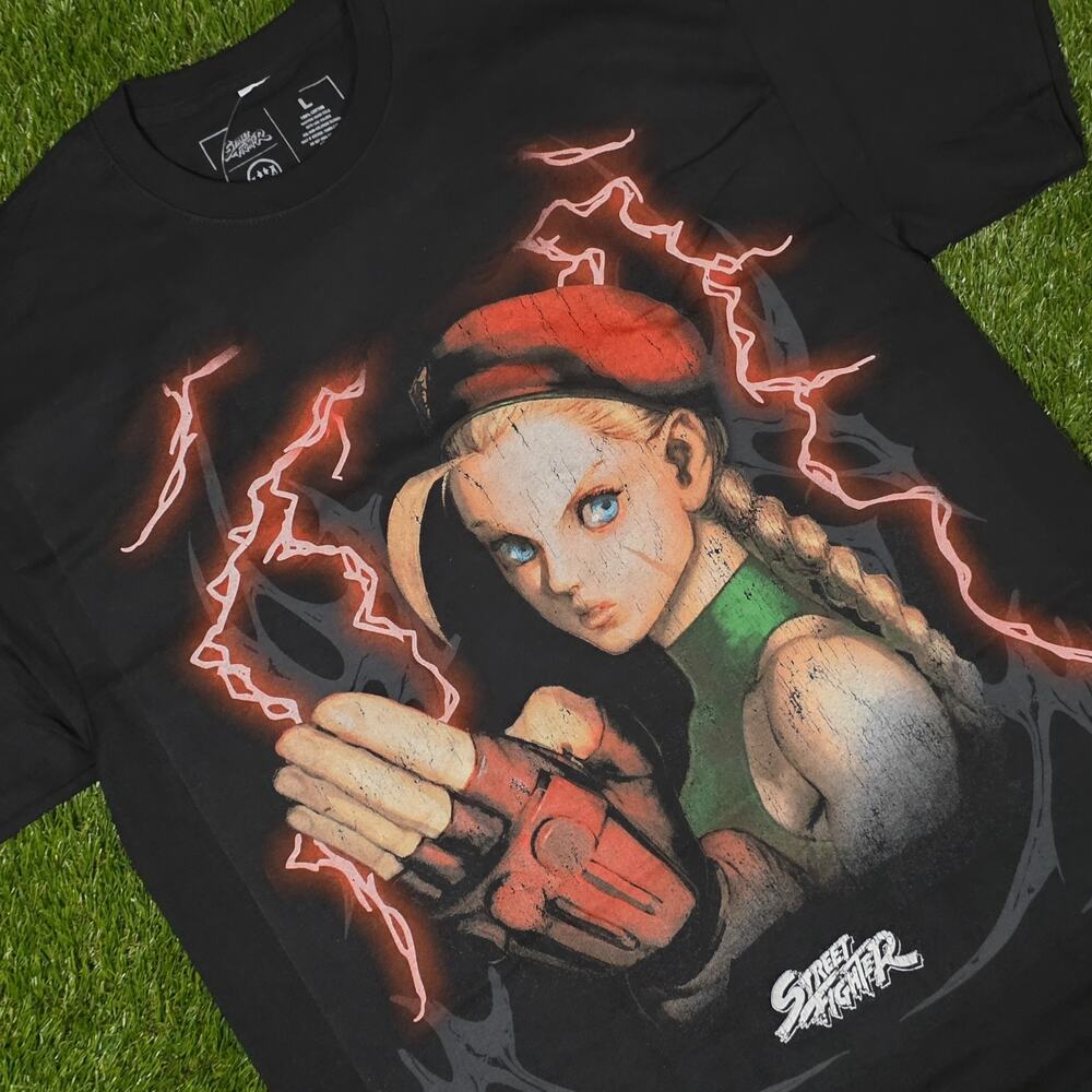Street Fighter Cammy Graphic Print Crewneck T-Shirt Men's Sz Large Black Tee New